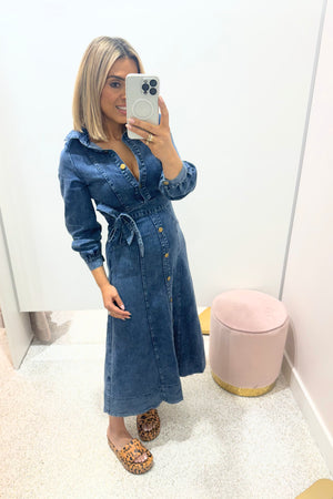 Chosen By Fifi & Annie The Long Sleeve Denim Maxi Dress | Dark Denim