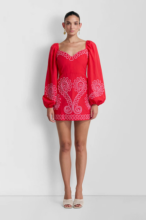 The Wolf Gang Carmensita Embroidered Mini Dress | Rojo