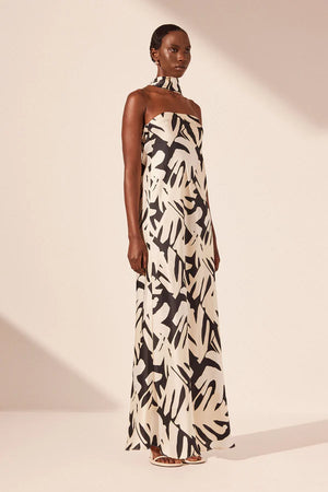 Shona Joy Micah Silk Strapless Bias Maxi Dress | Black / Multi