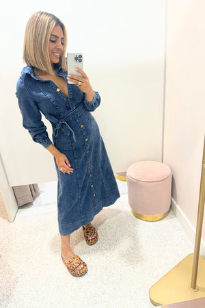 Chosen By Fifi & Annie The Long Sleeve Denim Maxi Dress | Dark Denim