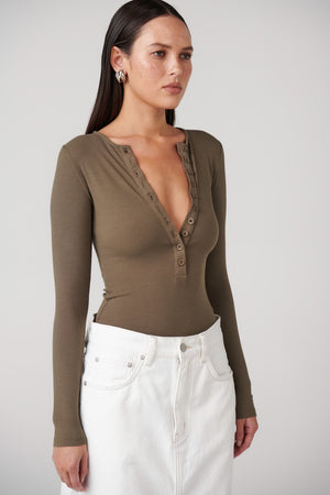 Bayse Brand Lara Bodysuit | Khaki || BEST SELLER / RESTOCKED