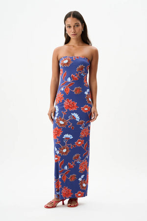 ROAME. Riva Maxi Dress | Cactus Bloom Indigo