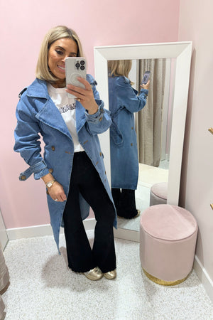 Chosen By Fifi & Annie The Daddy Denim Trench Coat | Mid Blue