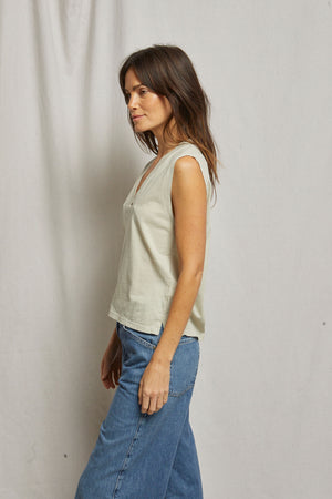 Perfect White Tee Margot Cotton Sleeveless V neck Tee | Paris Rain