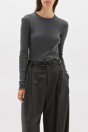 Bassike Superfine Rib Long Sleeve Top | Charcoal Marl