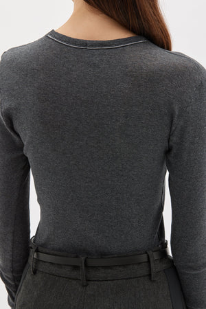 Bassike Superfine Rib Long Sleeve Top | Charcoal Marl