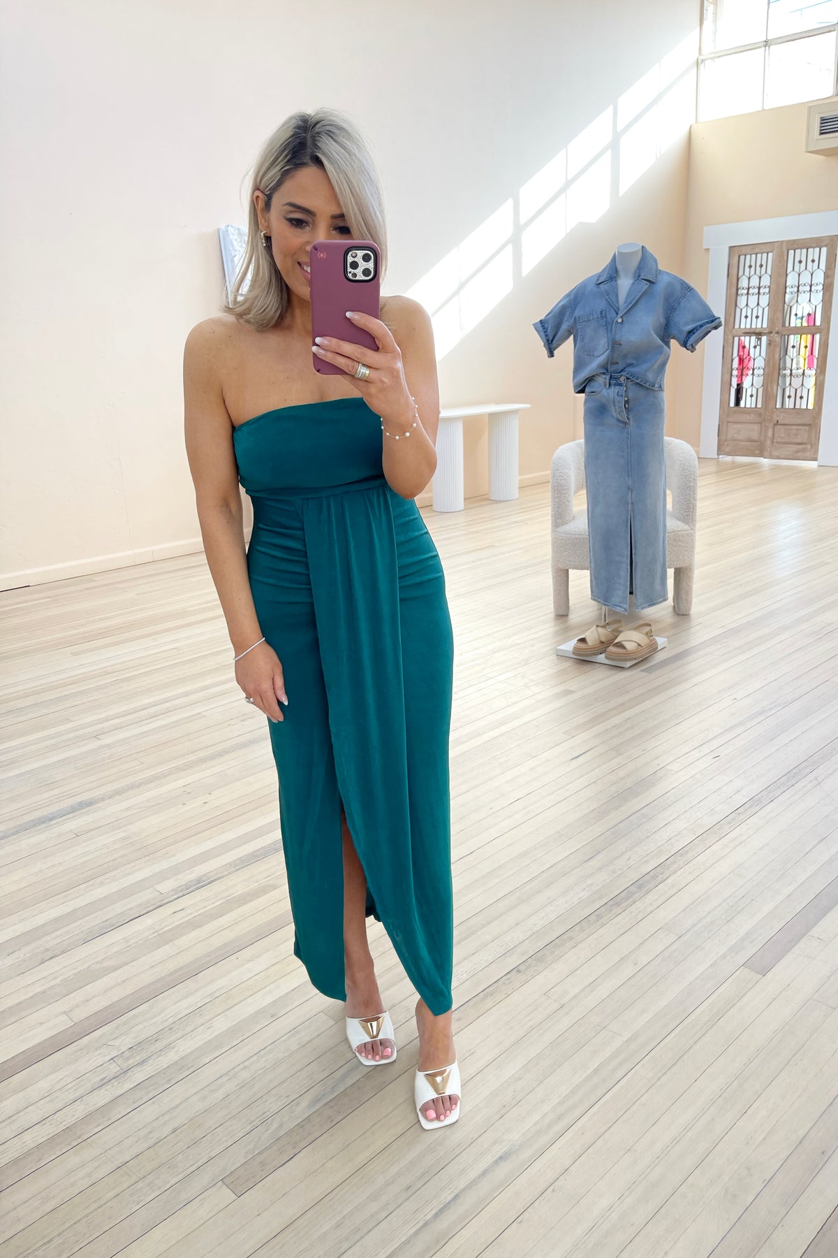 Chosen By Fifi & Annie Sway My Way Strapless Midi Dress | Emerald ...