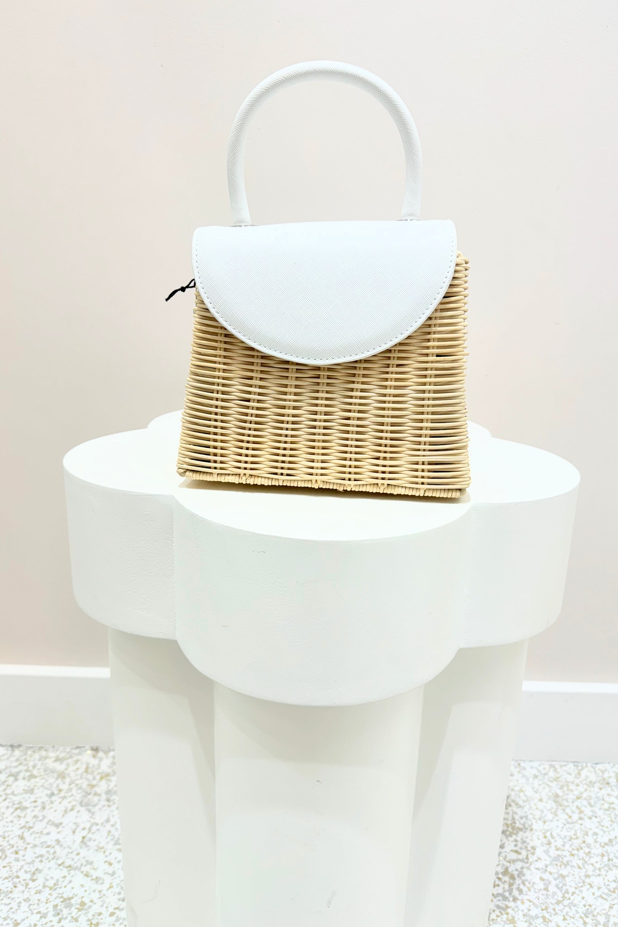 Olga Berg Donna Straw Top Handle Bag | White