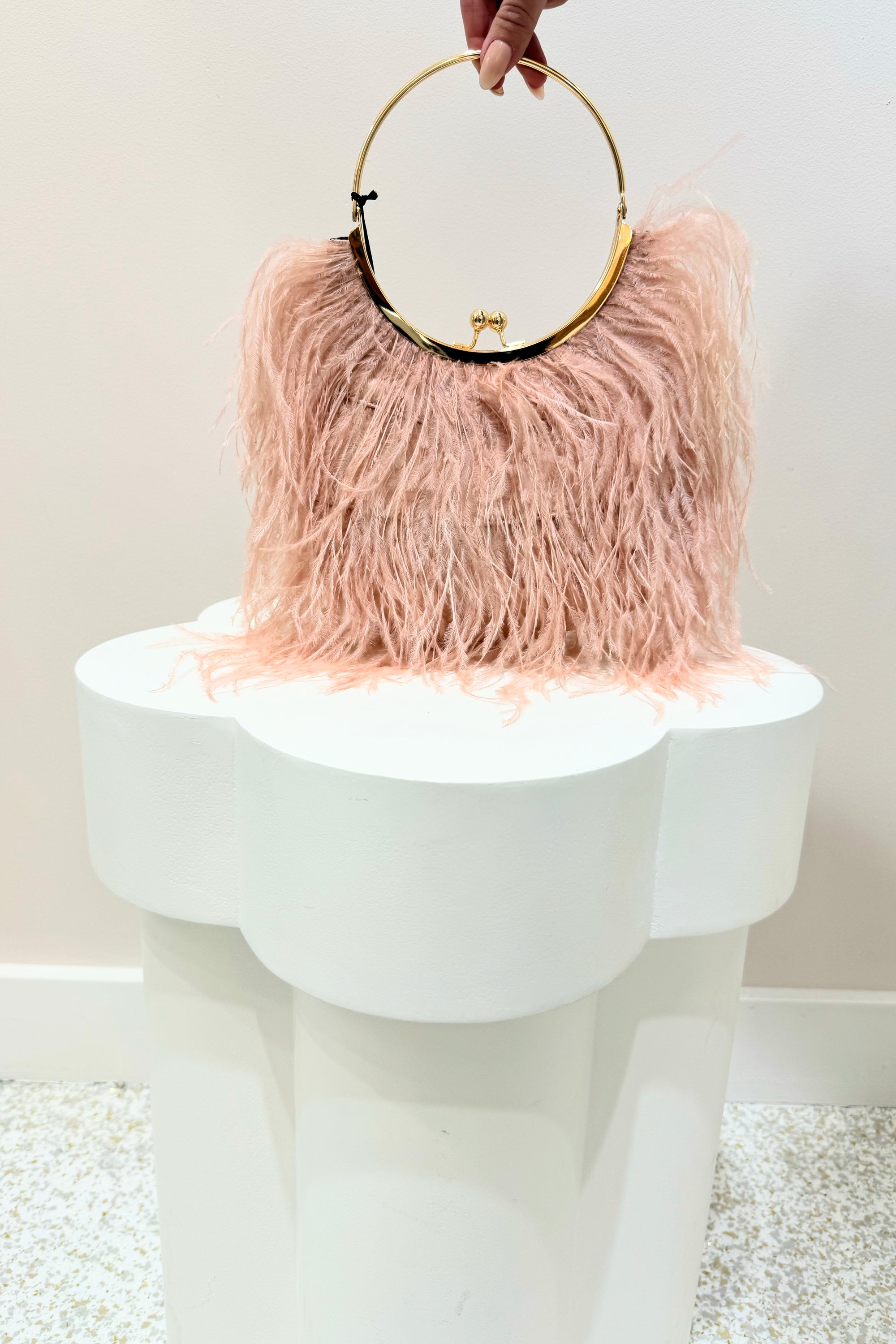 Olga Berg Penny Feathered Frame Bag | Blush