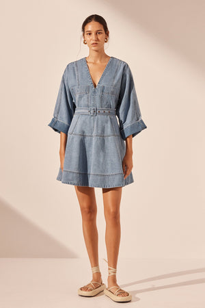 Shona Joy Stella Patch Pocket Mini Dress | Mid Blue