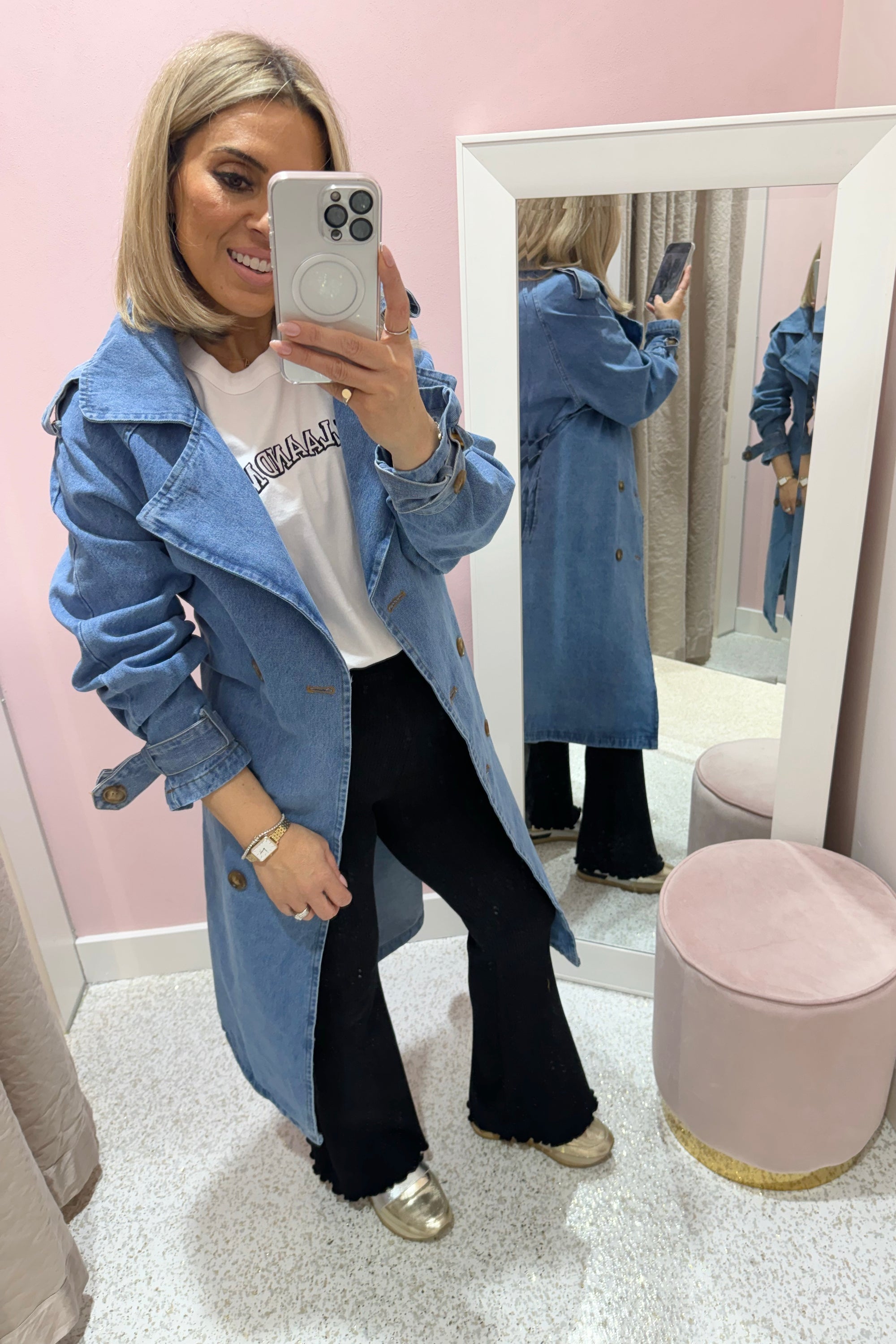 Chosen By Fifi & Annie The Daddy Denim Trench Coat | Mid Blue