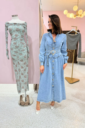 Chosen By Fifi & Annie The Belted Denim Maxi Dress | Washed Denim