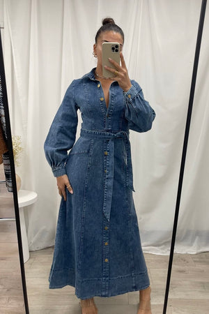 Chosen By Fifi & Annie The Long Sleeve Denim Maxi Dress | Dark Denim