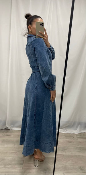 Chosen By Fifi & Annie The Long Sleeve Denim Maxi Dress | Dark Denim