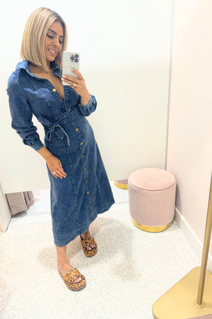 Chosen By Fifi & Annie The Long Sleeve Denim Maxi Dress | Dark Denim