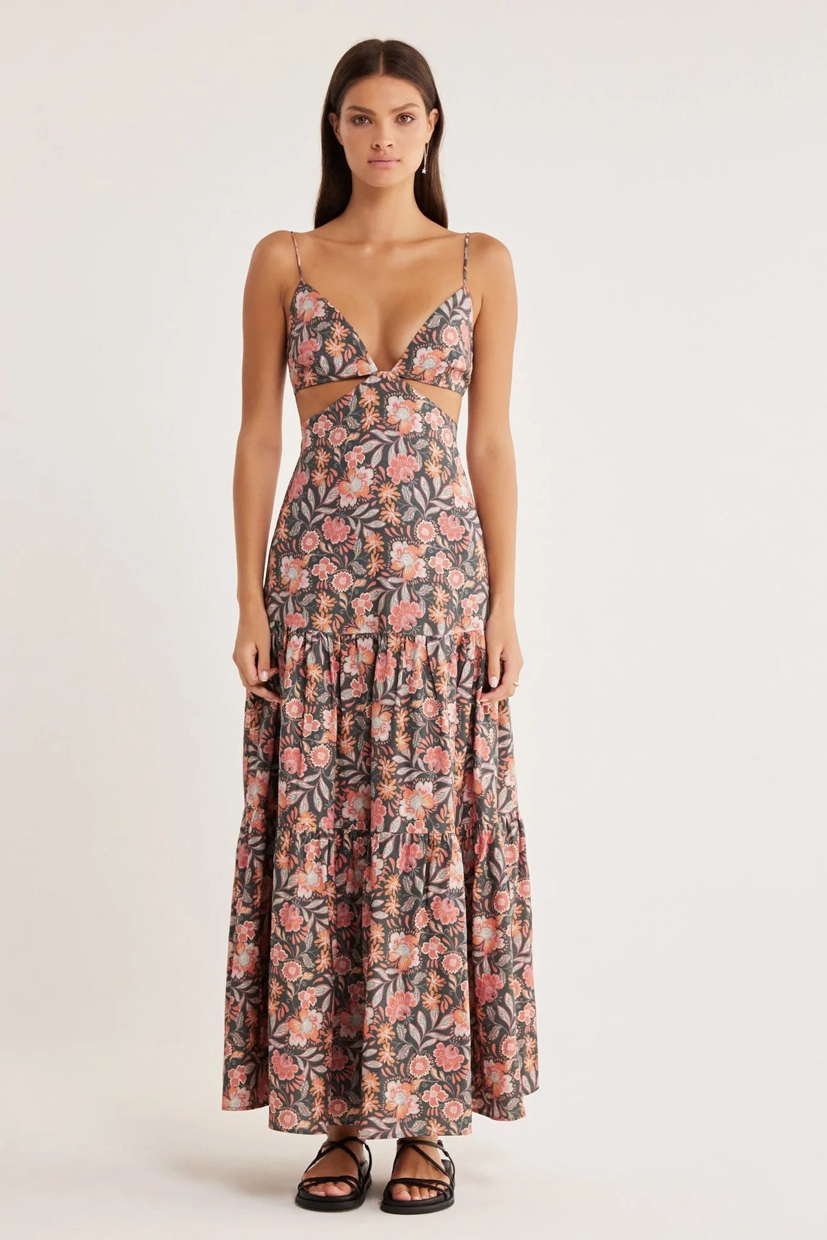 Rumer Solandis Frill Maxi Dress Black Floral - Fifi & Annie