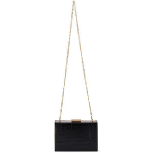 Olga Berg Caterina Croc Framed Shoulder Bag Black