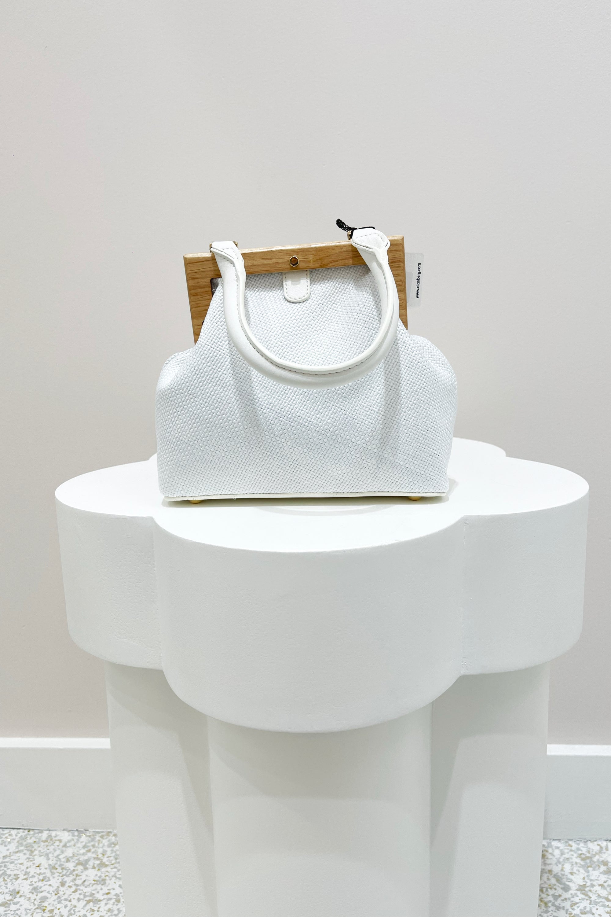 Olga Berg Piper Straw Handle Bag | White