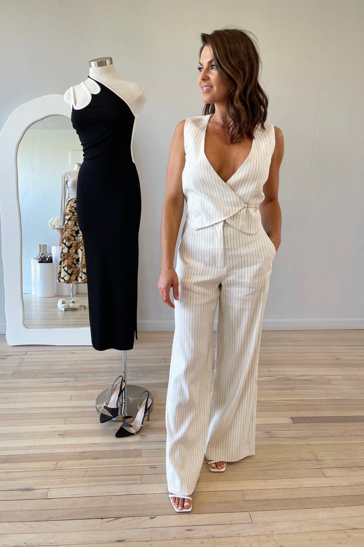 Bec & Bridge Lou Pinstripe Vest | Ivory || Fifi & Annie