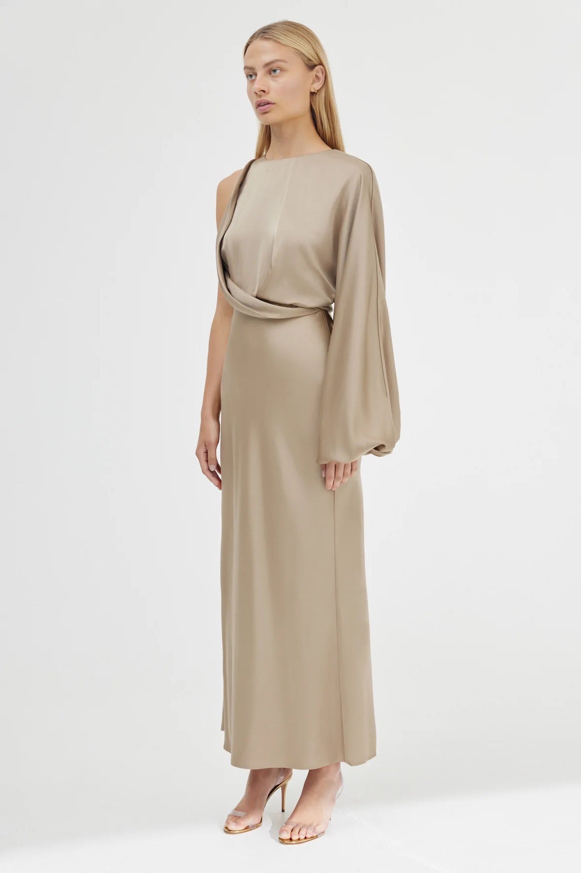 Significant Other Alessia One Shoulder Long Sleeve Dress Latte