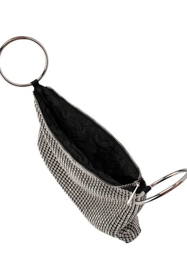 Round Top Handle Silver Glitter Bag