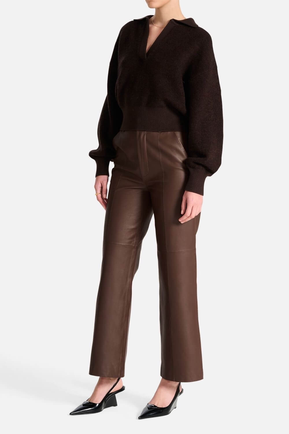 Ena Pelly Stanford Leather Pant, Seal Brown